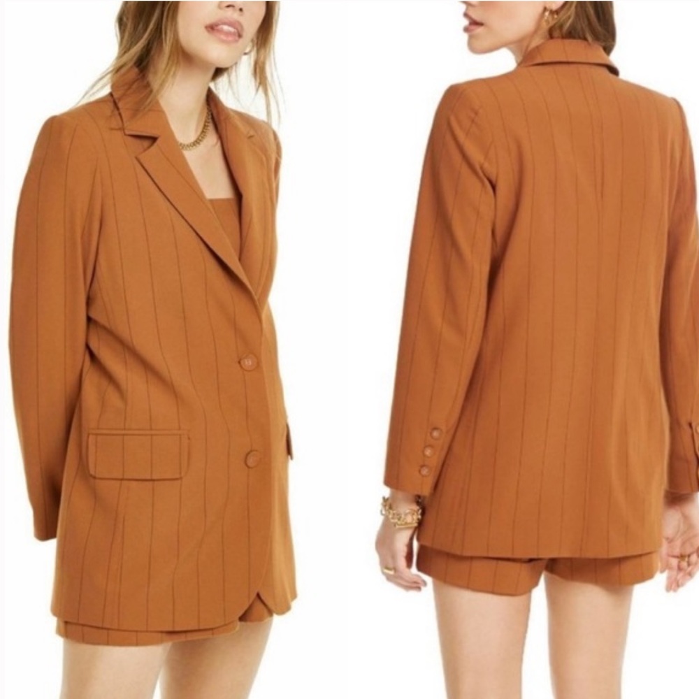 Danielle Bernstein Burnt Orange Striped Relaxed Fit Pinstriped Boyfriend Jacket